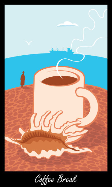 在沙滩上和贝壳一起喝咖啡图片下载