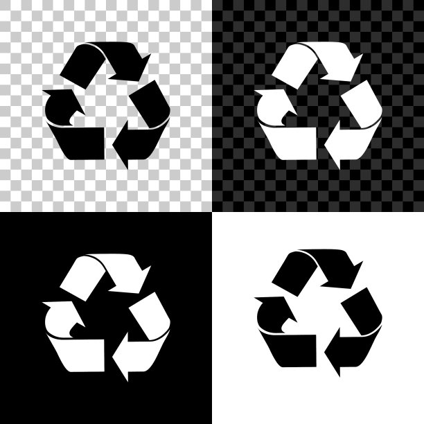 黑白色背景上的回收标志图标图片下载