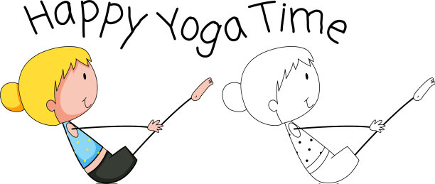 涂鸦快乐的女孩在做瑜伽图片下载