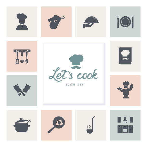一组图标上的厨房主题厨房工具图片下载