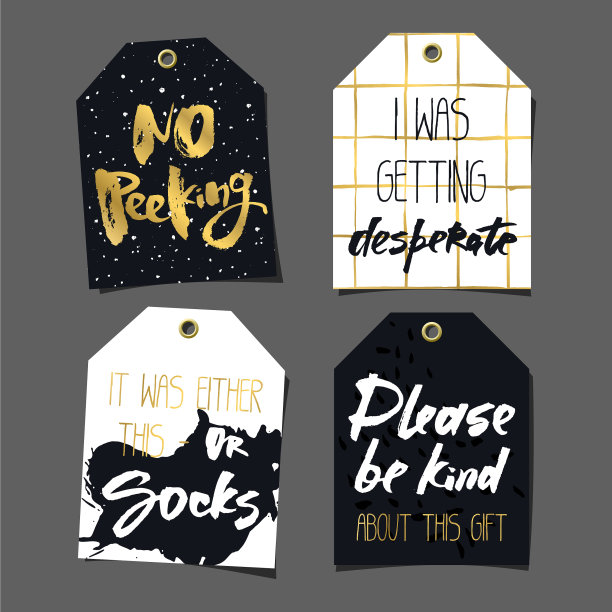 一套8个有趣的礼物标签刻字和涂鸦图片下载