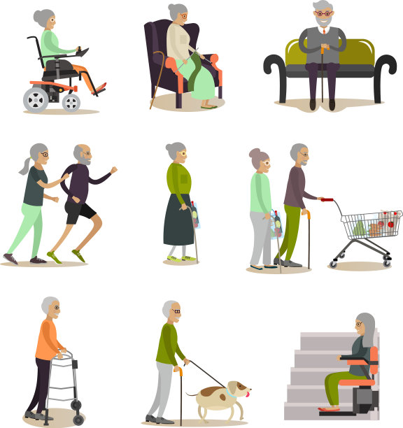 平面图标老年人卡通套图片下载