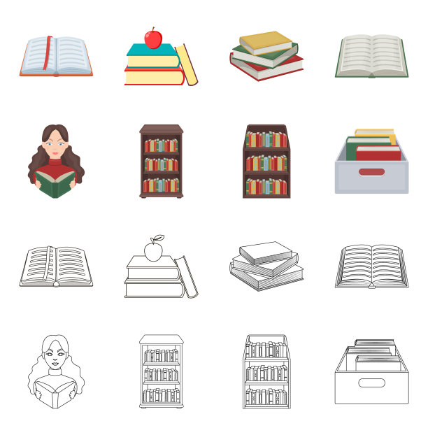 设计图书馆和教科书符号集图片下载
