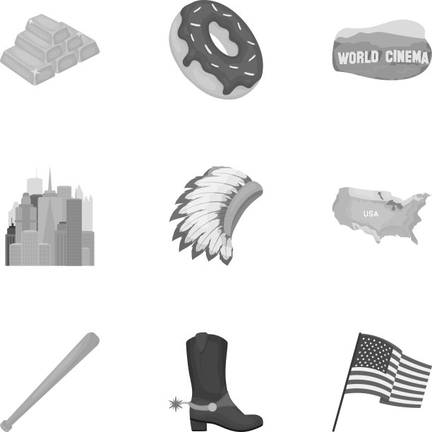 美国国家设置图标在单色风格大图片下载