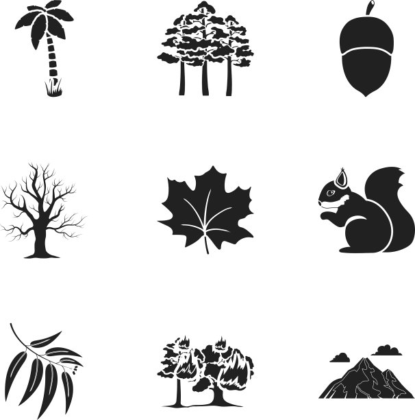 森林设置图标在黑色风格大收集图片下载