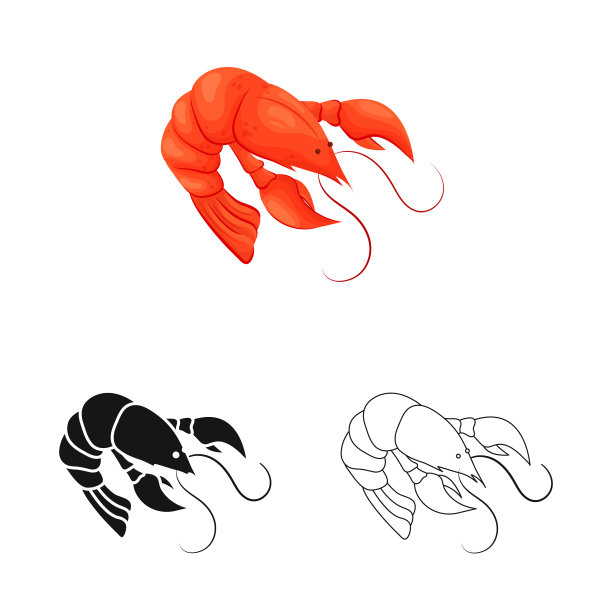 孤立对象龙虾和红色标志集图片下载