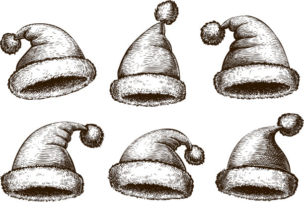 圣诞老人的帽子素描复古图片下载