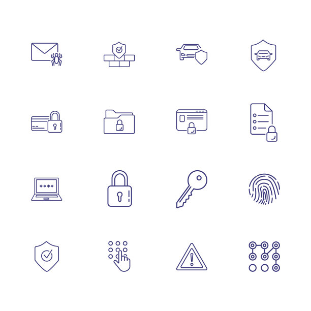 受保护的接入线路图标集。指纹、信用卡图片下载