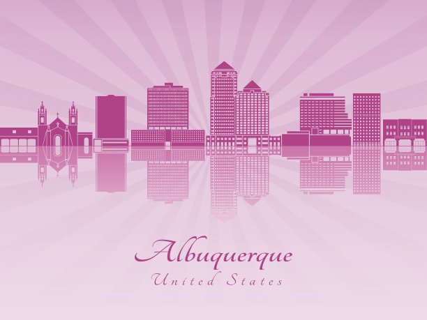 阿尔伯克基的天际线在紫色的光芒兰花图片下载