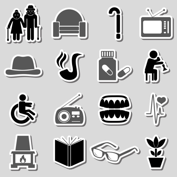 老人主题贴纸套装图片下载