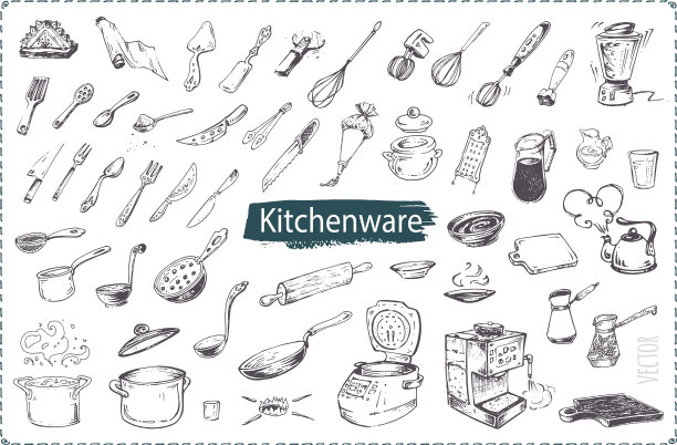 手绘厨房用具图标集图片下载