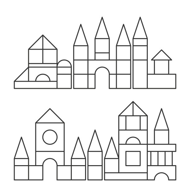 简单的线条风格积木玩具塔上色图片下载