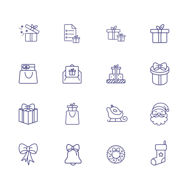 圣诞礼品系列图标集。圣诞老人的雪橇图片下载