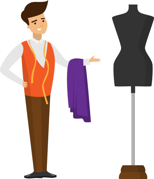 裁缝站在裁剪的织物和测量图片下载