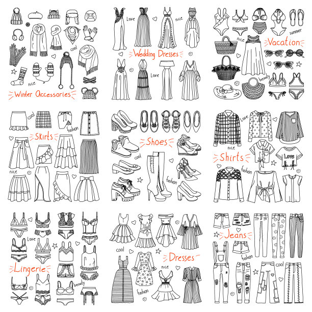 大套手绘时尚服装图片下载