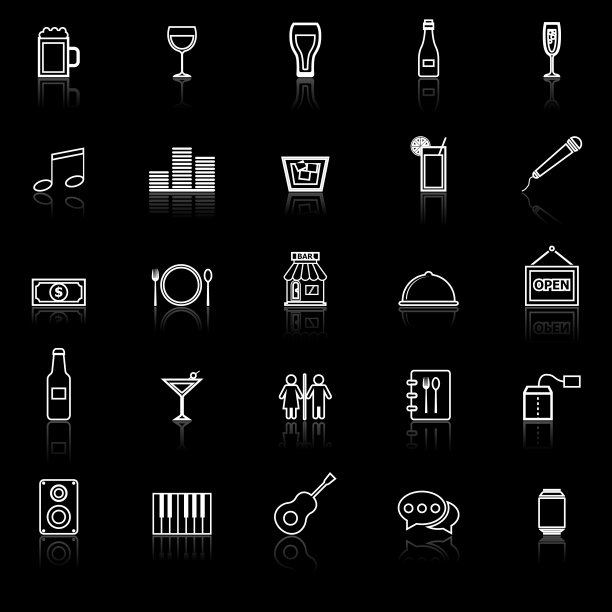 条线图标与黑色的背景反射图片下载