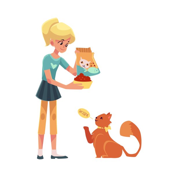 一个十几岁的女孩给她毛茸茸的红猫喂食图片下载