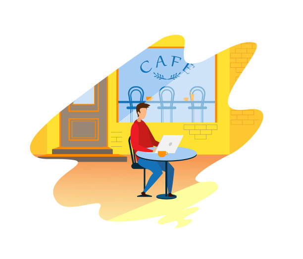 一个人在咖啡馆里用笔记本电脑工作图片下载