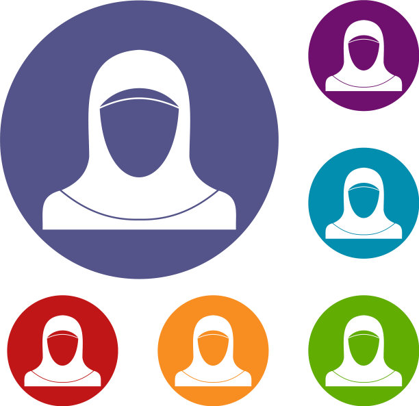 穆斯林妇女戴着头巾图标集图片下载