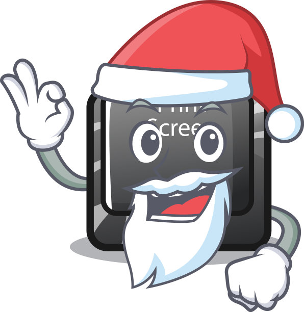 圣诞老人在卡通键盘上打印屏幕按钮图片下载