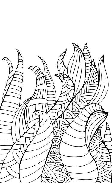 涂鸦幻想波浪抽象植物着色页图片下载