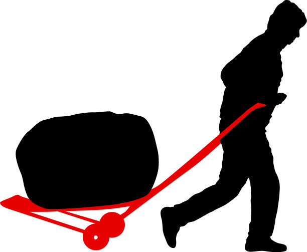 黑影的努力工人推着手推车图片下载