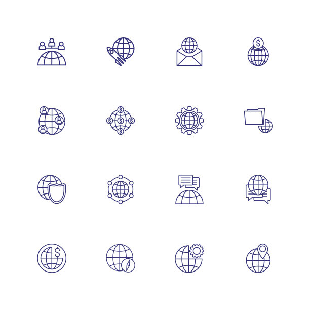 全球网络线图标设置图片下载