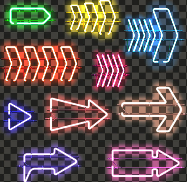 一组发光的霓虹灯箭头与不同的颜色图片下载