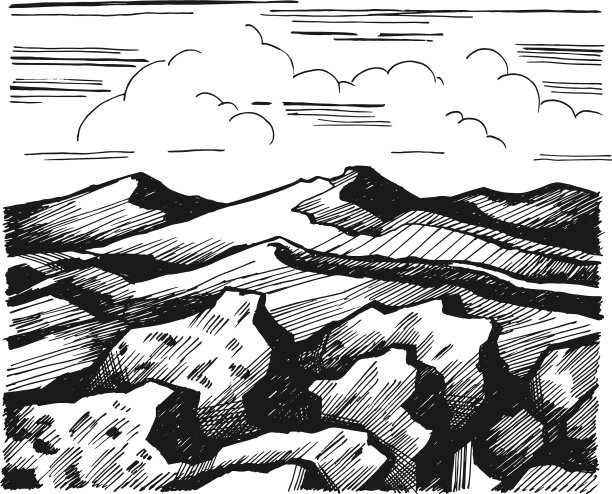 群山和岩石映衬着天空和云朵图片下载