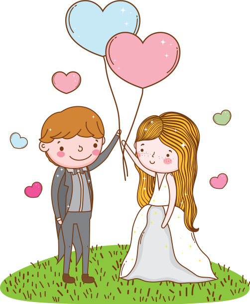 夫妻结婚可爱的卡通图片下载