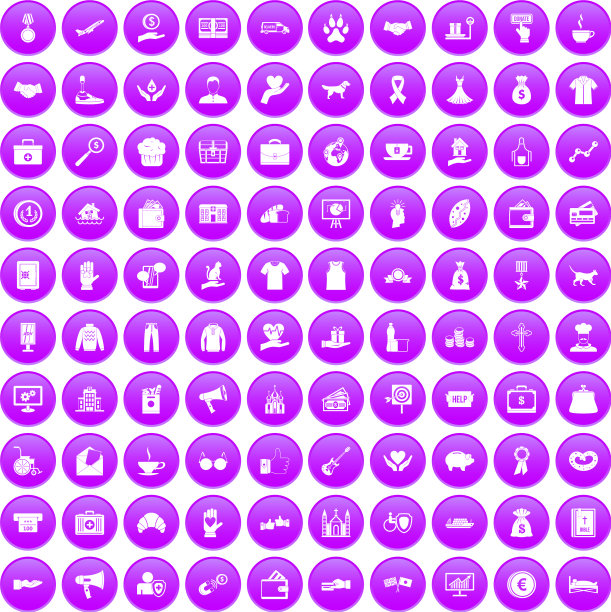 100个慈善图标设置紫色图片下载