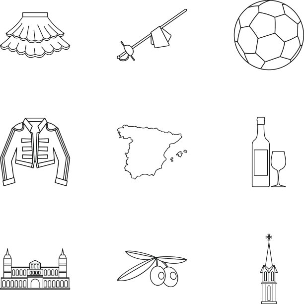 西班牙图标设置轮廓风格图片下载