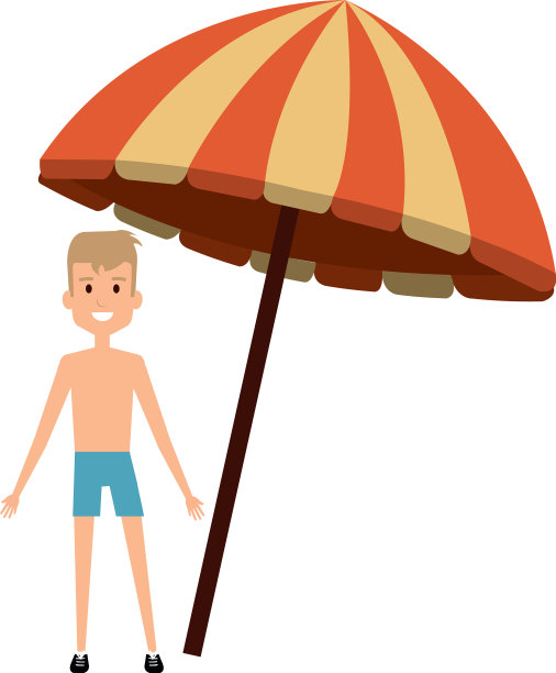 小男孩带着伞去海滩图片下载