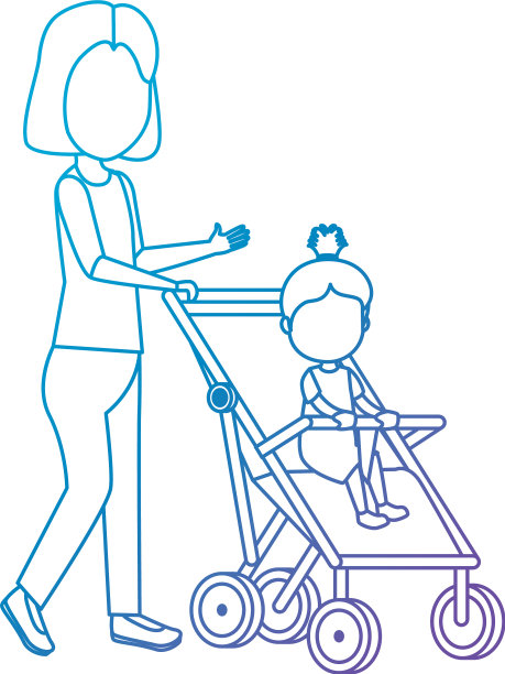 母亲和一个小女孩在推车里图片下载