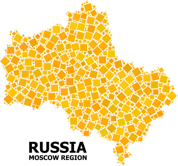 金色旋转方形马赛克地图莫斯科地区图片下载