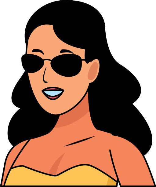 女人微笑着与太阳眼镜侧面卡通图片下载