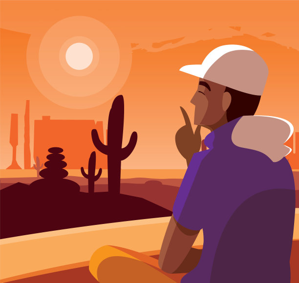 非洲人坐着观察沙漠景观图片下载