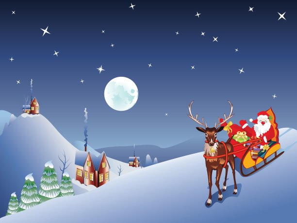 圣诞老人坐在圣诞雪橇上图片下载