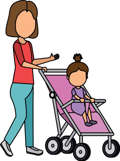 母亲和一个小女孩在推车里图片下载