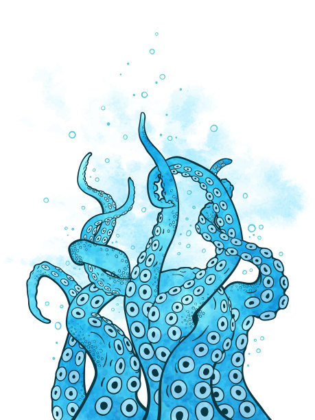 章鱼的触手卷曲缠绕，手绘图片下载