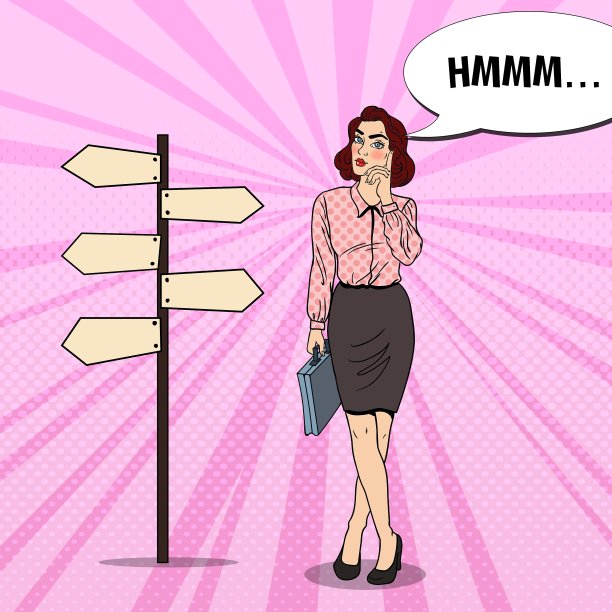 波普艺术商业女性在十字路口的指针标志图片下载
