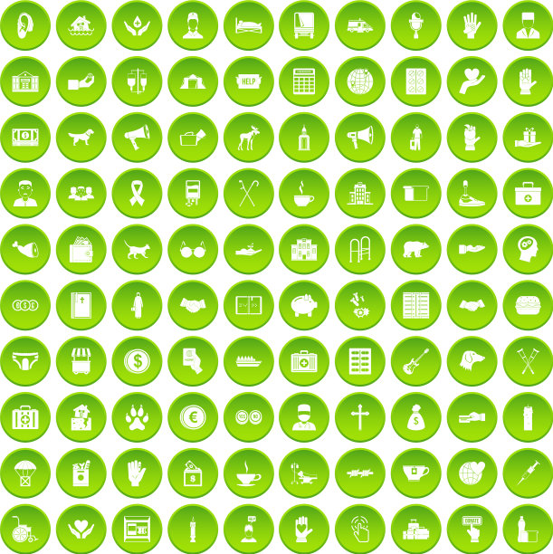 100个捐赠图标设置绿色圈图片下载