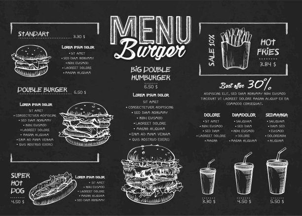 汉堡菜单海报设计在黑板上图片下载