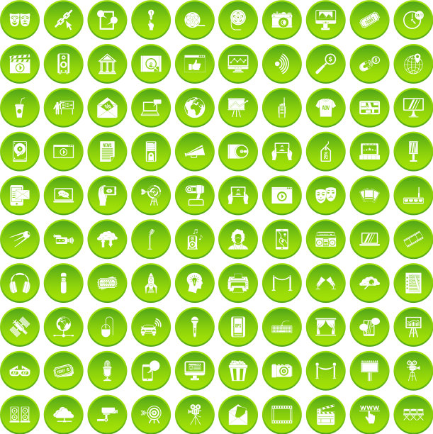 100个多媒体图标设置绿色圈图片下载