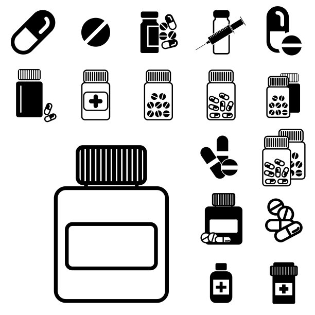 不同的药丸或药瓶图标隔离图片下载