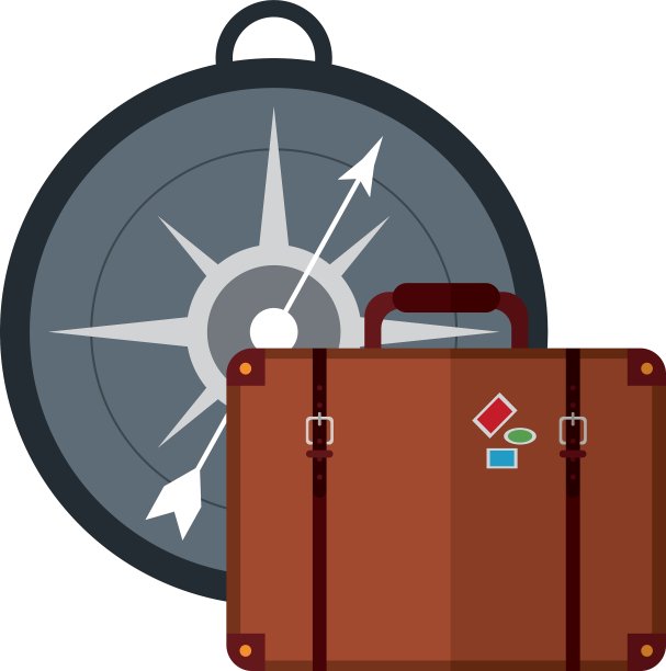 指南针和手提箱图标图片下载