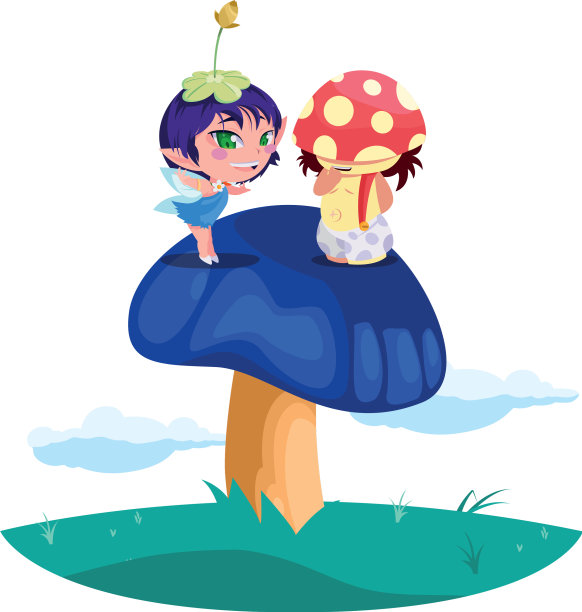 美丽的魔法仙子和蘑菇精灵在花园里图片下载