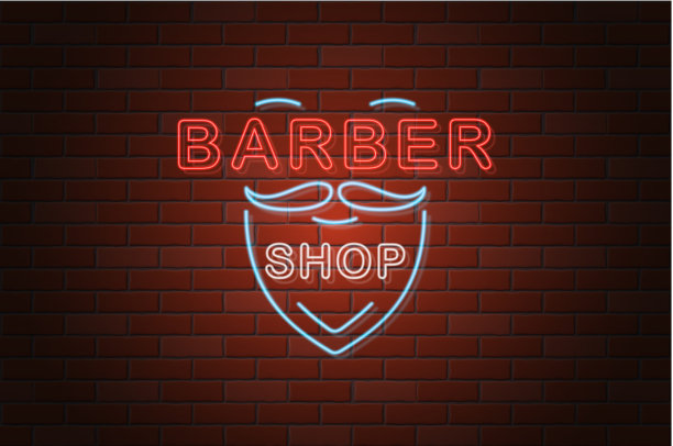 理发店砖墙上的霓虹灯招牌图片下载