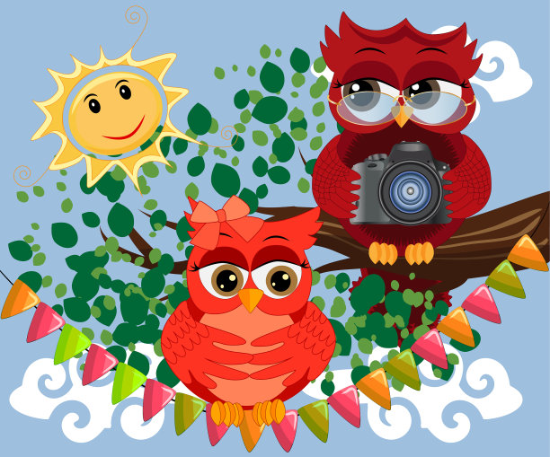 一只红发猫头鹰戴着眼镜，拿着图片下载