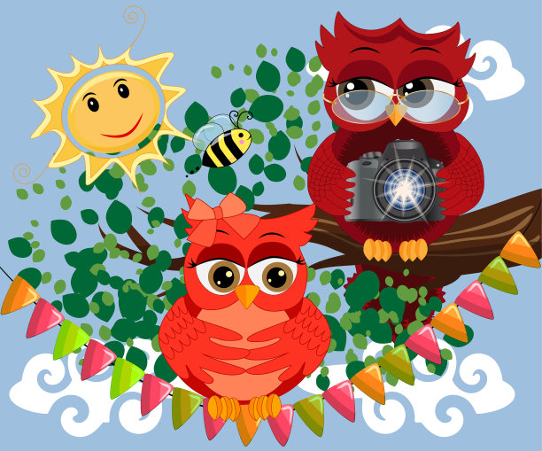 一只红发猫头鹰戴着眼镜，拿着图片下载